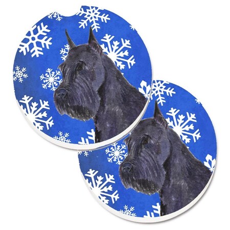 Carolines Treasures Schnauzer Winter Snowflakes Holiday Set of 2 Cup Holder Car Coaster SS4661CARC